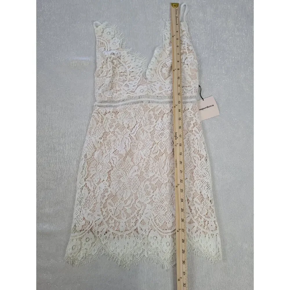 Superdown Remi Lace mini women's dress off white lace crochet Sz XS Cottagecore - Picture 6 of 10